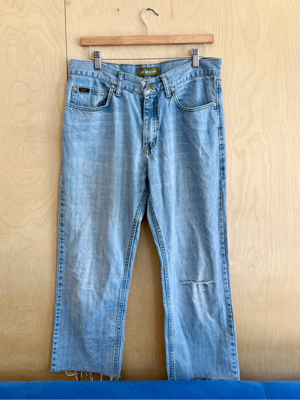 Lee Light Wash Relaxed Straight Cropped Distressed Jeans